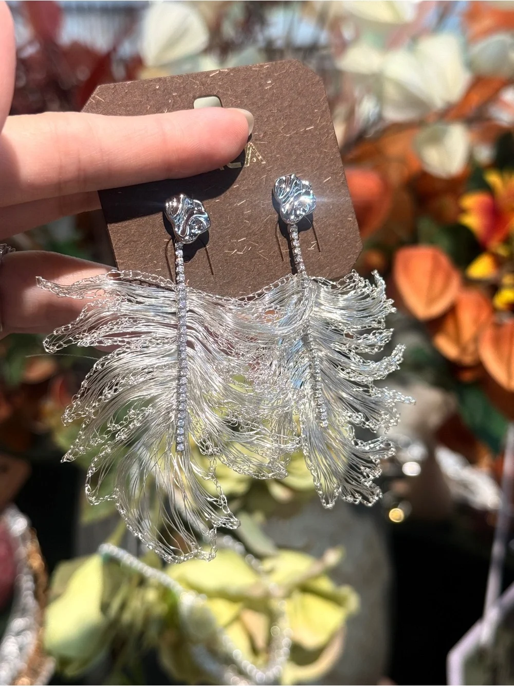 Silver Feather Fringe Drop Earrings - Elegant Women's Jewelry